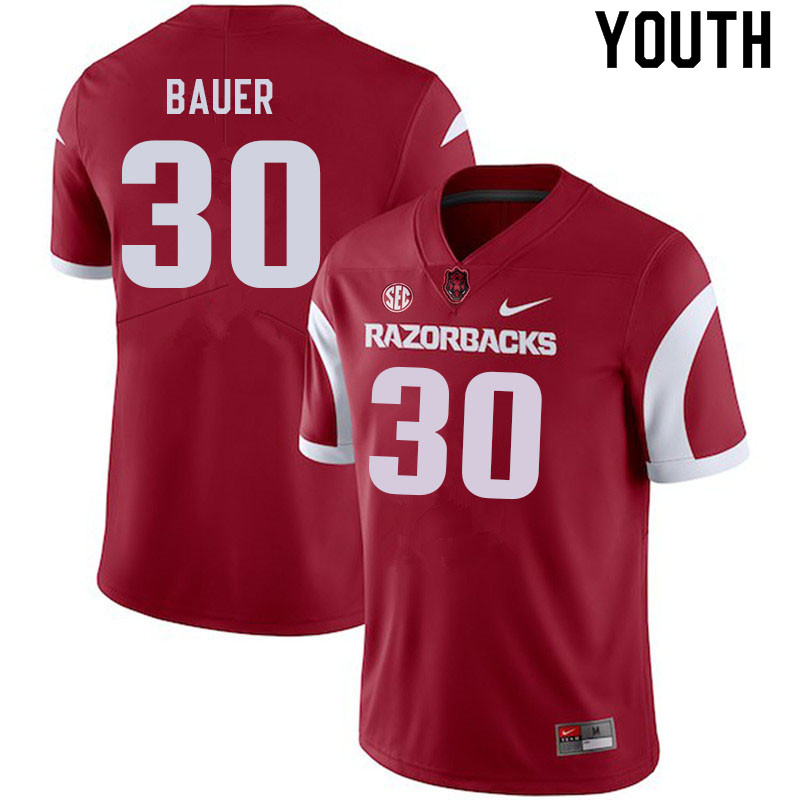 Youth #30 Reid Bauer Arkansas Razorbacks College Football Jerseys Sale-Cardinal - Click Image to Close